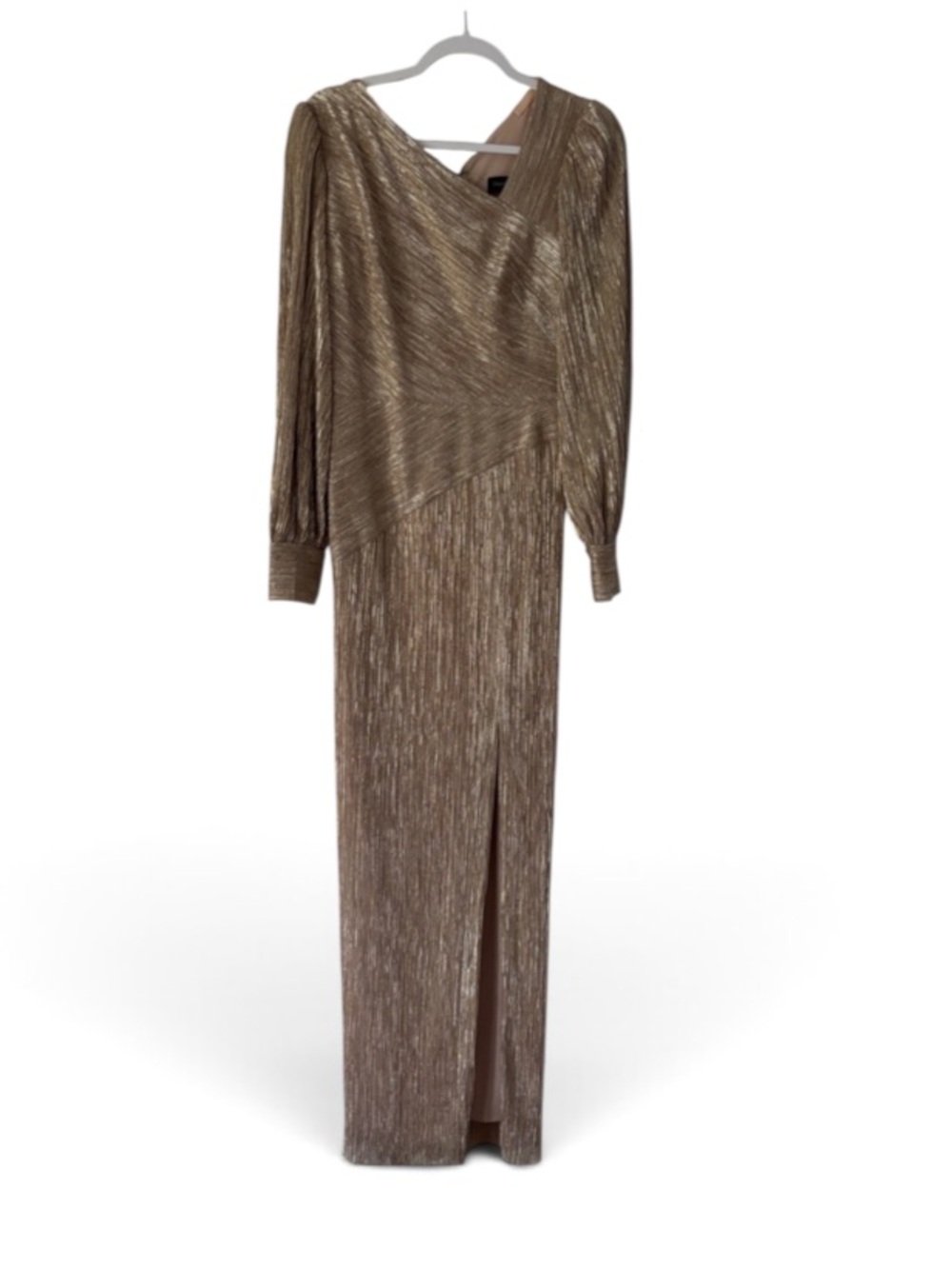 Tadashi Shoji Metallic Gold Long-Sleeve Evening Gown